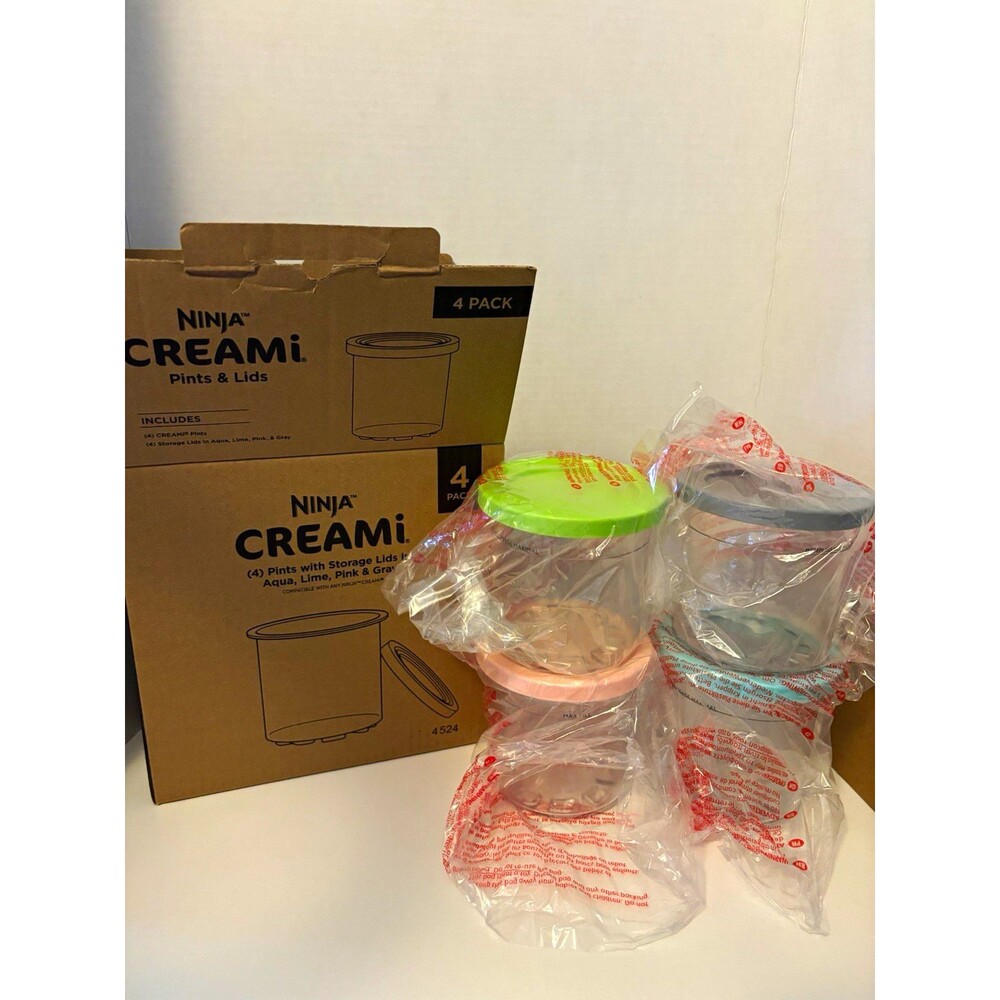 Ninja CREAMi Pints & Lids 4 Pack 16 oz Plastic for Ice Cream Maker Clear